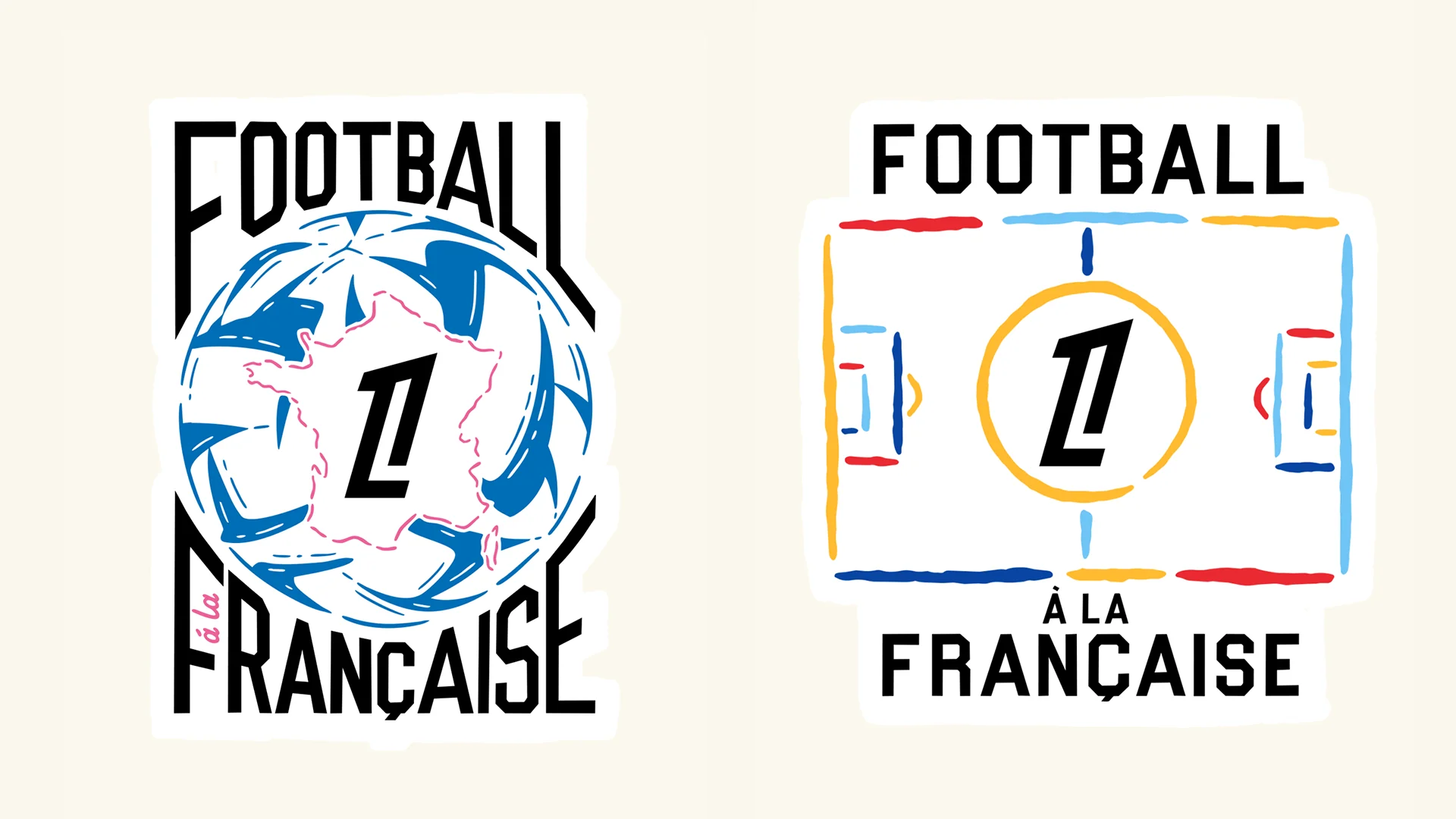 Visuels « Football à la française » : ballon à carte de France et terrain aux couleurs tricolores – illustration Flowhynot