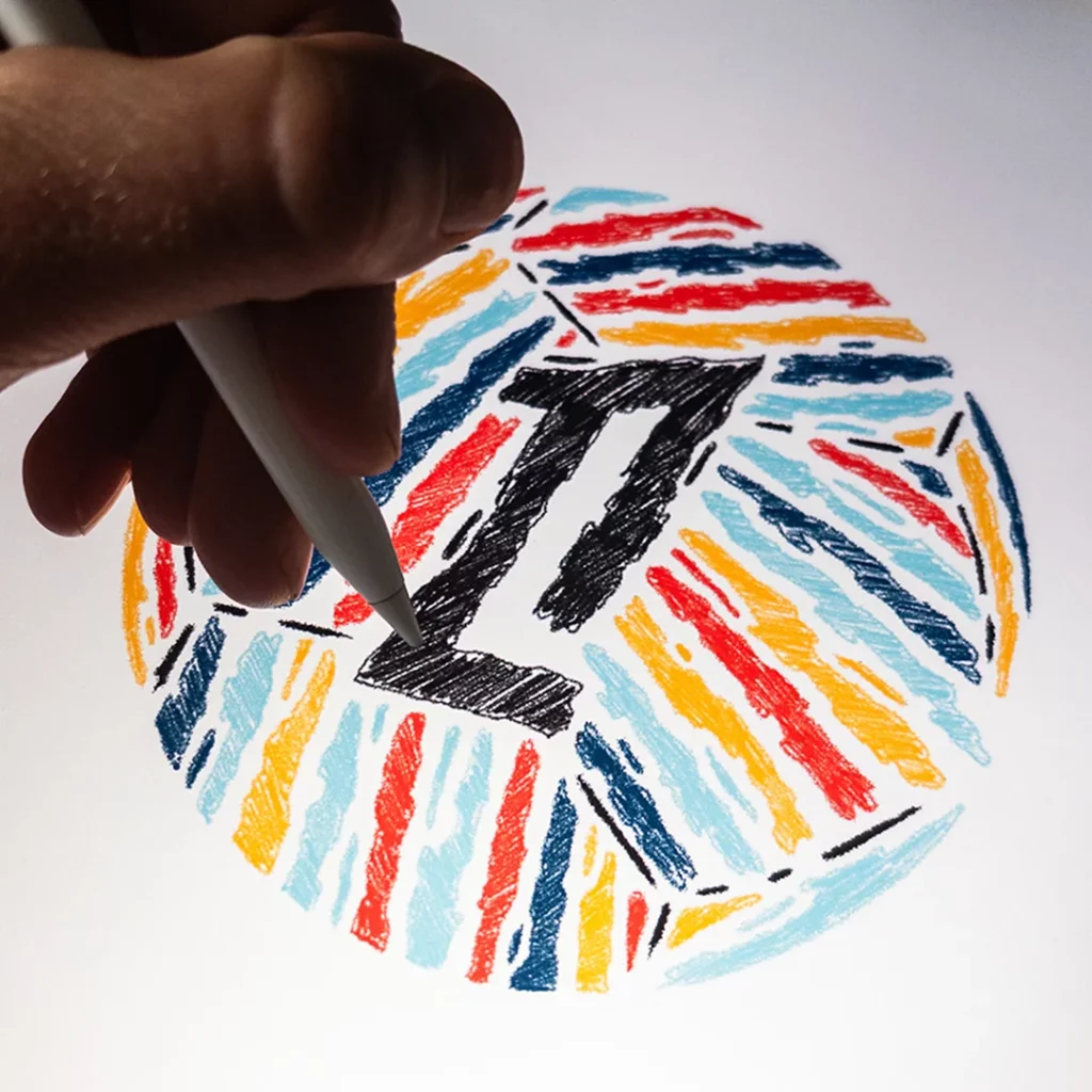 Ballon de la Ligue 1 en traits de couleur dessiné au stylet sur tablette graphique – illustration Flowhynot